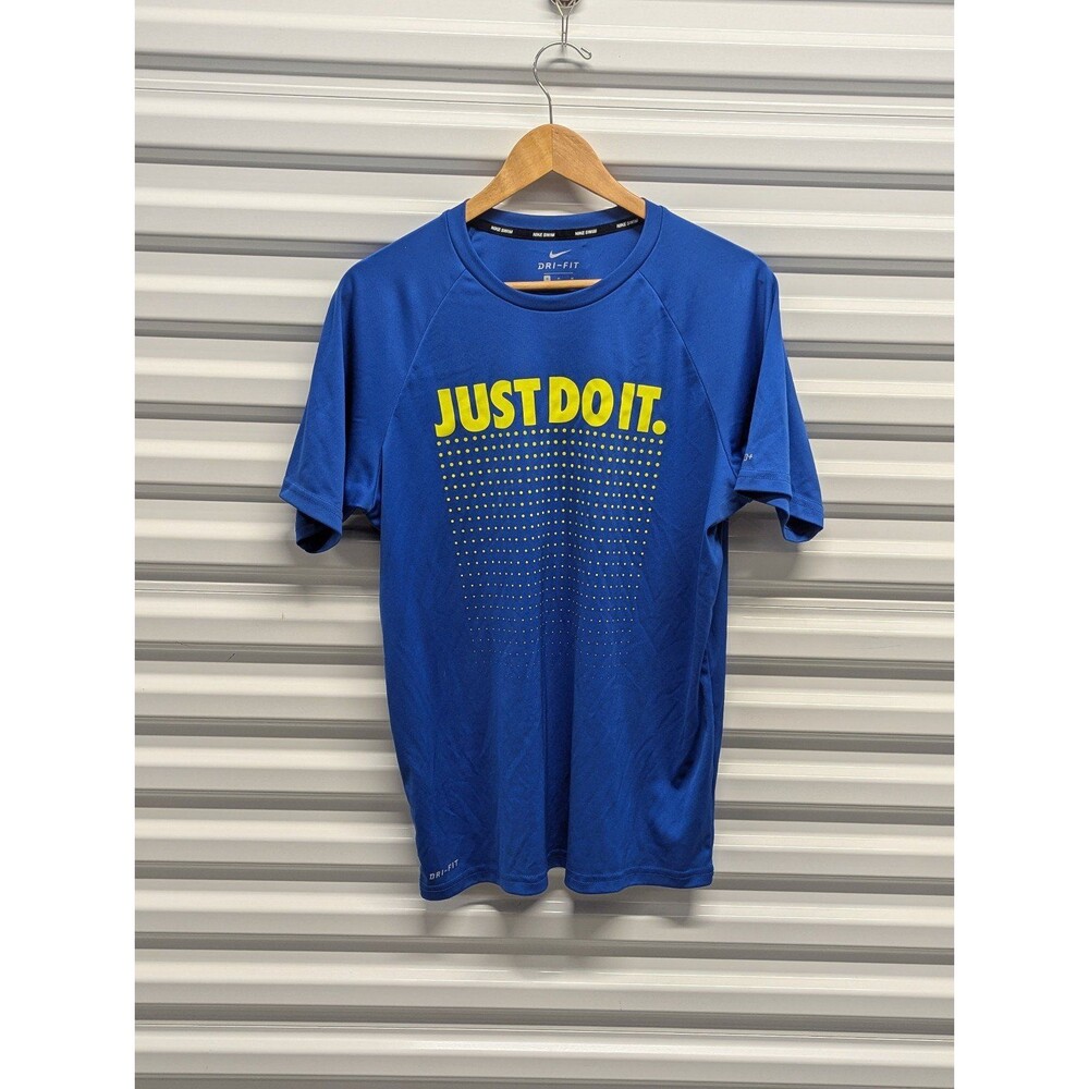Nike Swim Just Do It Graphic Tee Blue UPF 40+ Dri-Fit Y2K Athletic Shirt